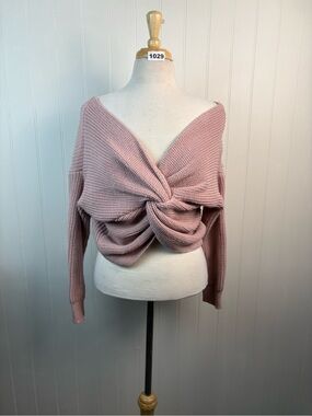 Blush Pink Twist Front Knit Sweater Off Shoulder Balletcore Cozy Chic One Size